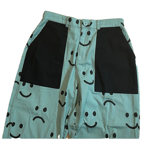Lazy Oaf Happy Sad Barrel Leg Colorblock Green Cotton Trouser Pants-Size 10/32" - Picture 4 of 7